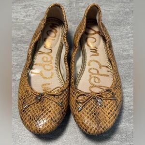 Sam Edelman Felicia ballet flats gold/wheat snakeskin-embossed leather finish.
